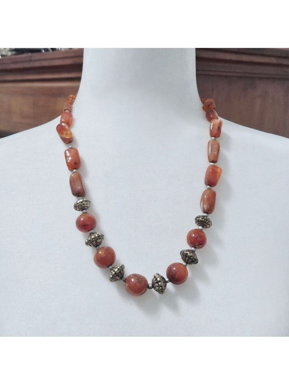 Vintage Orange Carnelian Stone Graduated Necklace